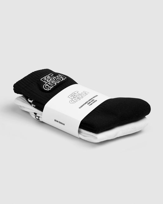 Cloud Logo Bon Siman Cushioned Crew Socks 2-Pack (White/Black)